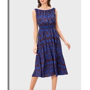 WAYWARD FANCIES ESHAKTI Ikat Crepe Ruched Midi Dress Women 12/14